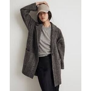 Madewell Women Academia Merino Wool Sweater Coat Plaid Old Money Gray Small